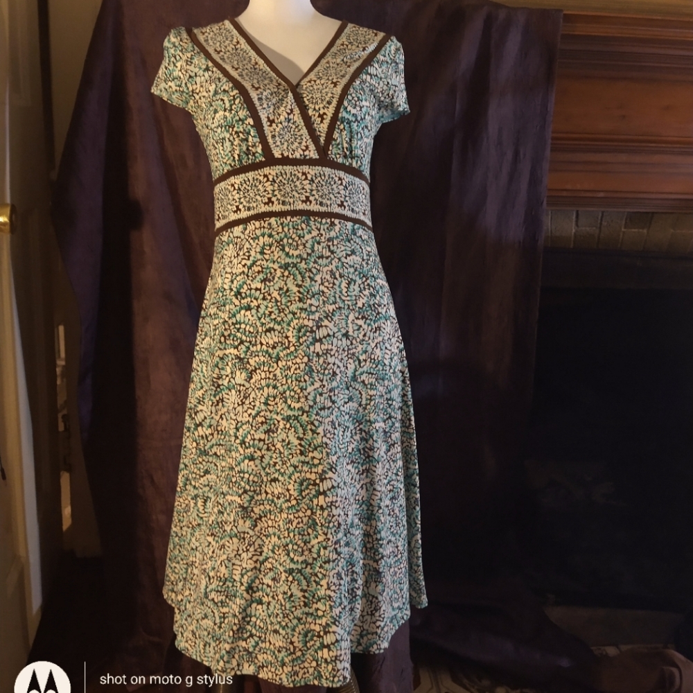 Bcbgmaxazaria green brown white floral dress sz s